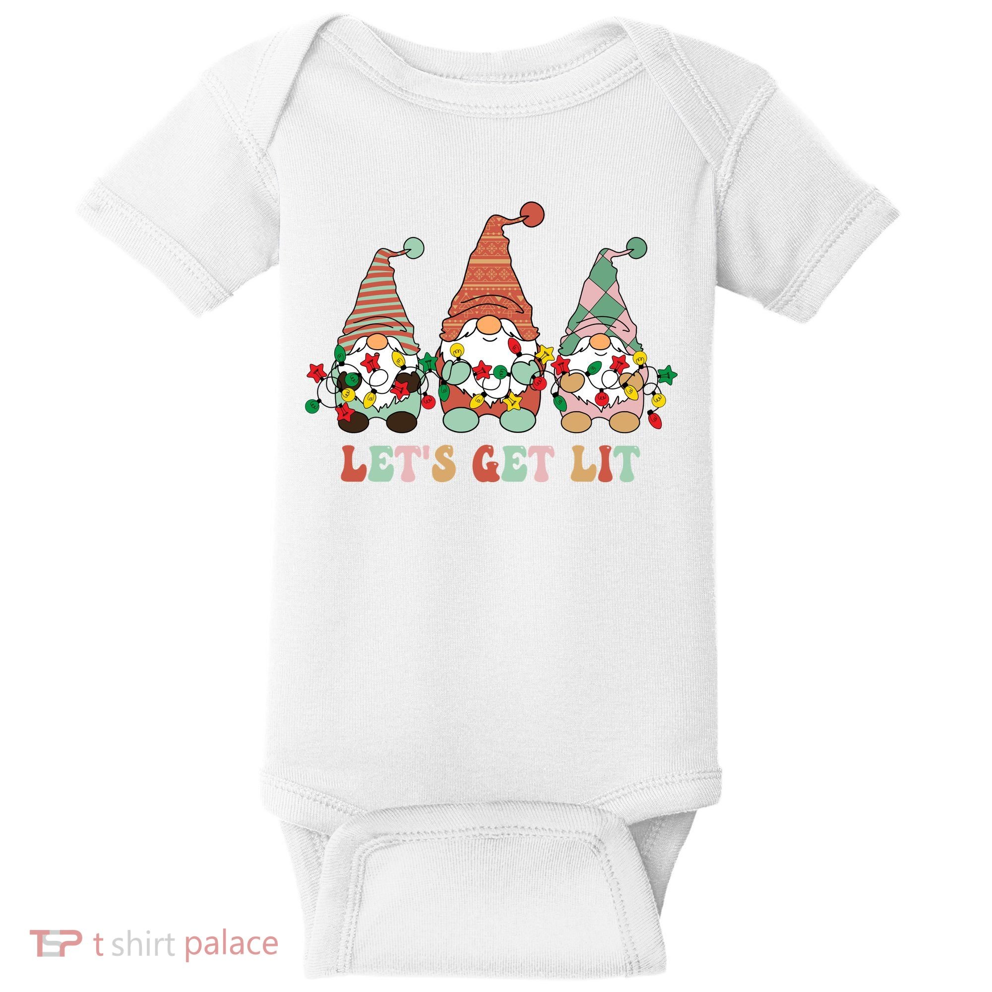 Let's Get Lit Christmas Gnome Lights Funny Xmas Gift Baby Bodysuit