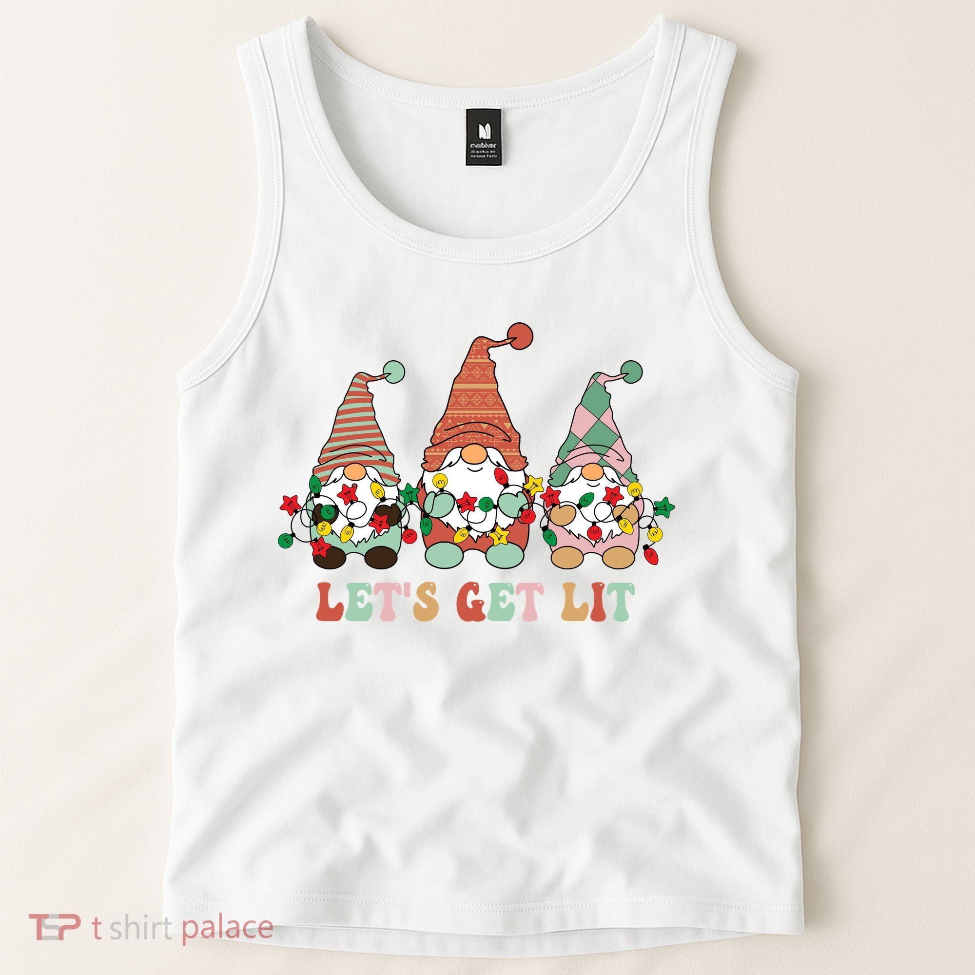 Let's Get Lit Christmas Gnome Lights Funny Xmas Gift Tank Top