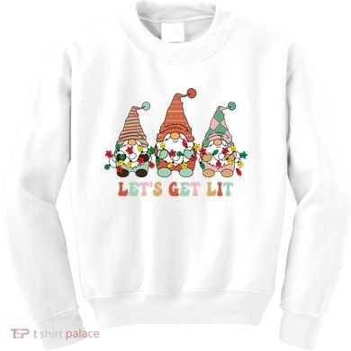 Let's Get Lit Christmas Gnome Lights Funny Xmas Gift Kids Sweatshirt