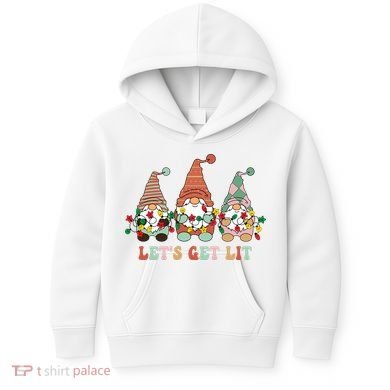 Let's Get Lit Christmas Gnome Lights Funny Xmas Gift Kids Hoodie