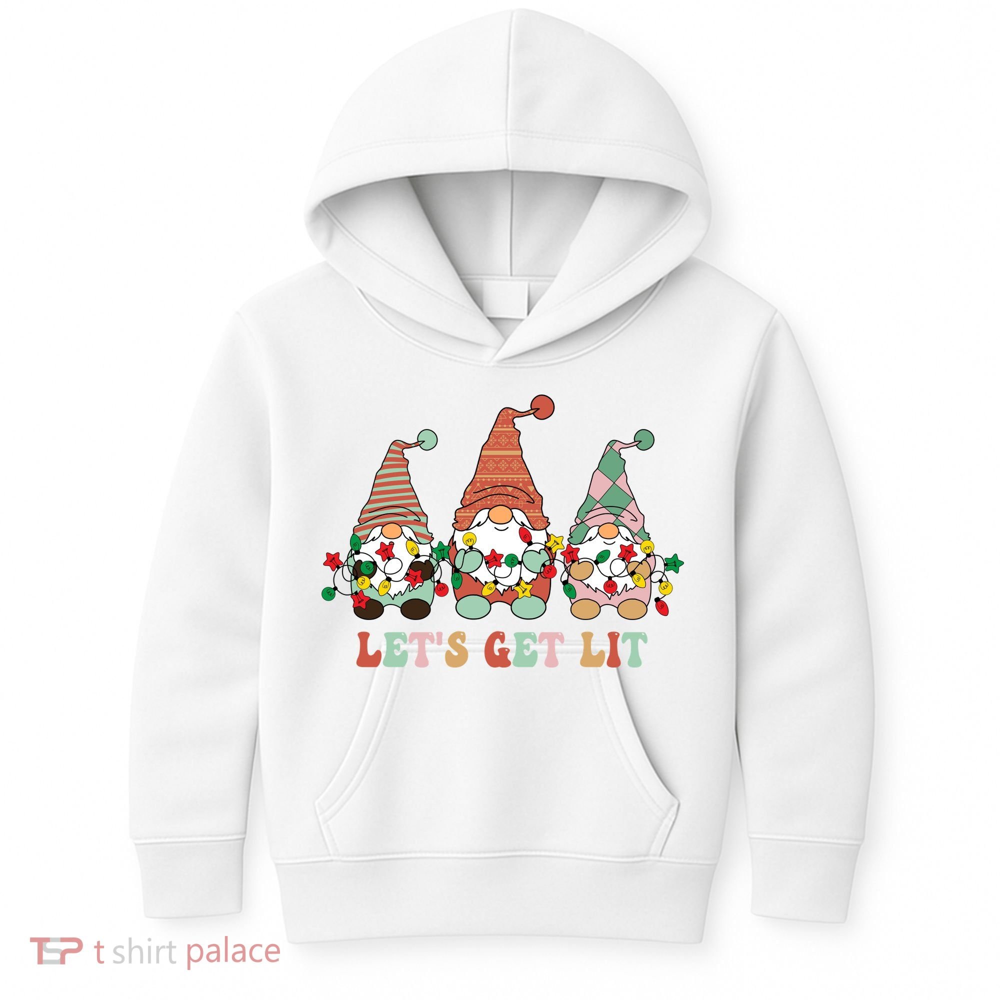 Let's Get Lit Christmas Gnome Lights Funny Xmas Gift Kids Hoodie
