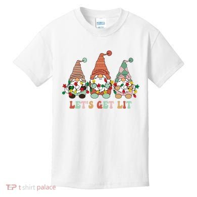 Let's Get Lit Christmas Gnome Lights Funny Xmas Gift Kids T-Shirt