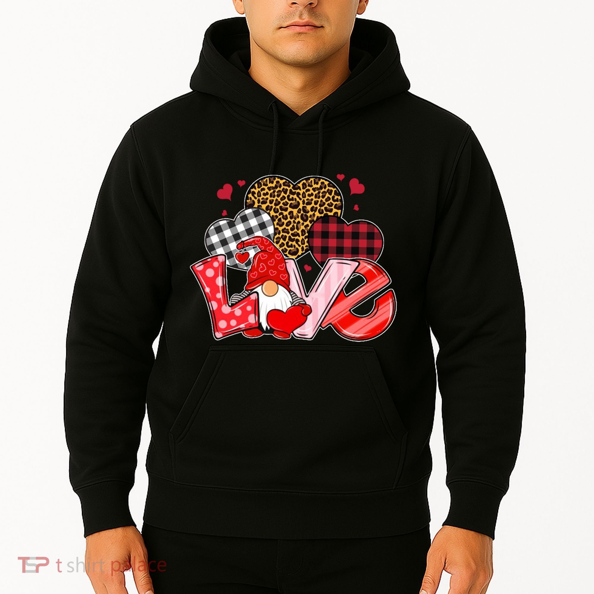 Love Gnome Leopard Checkered Pattern Hoodie
