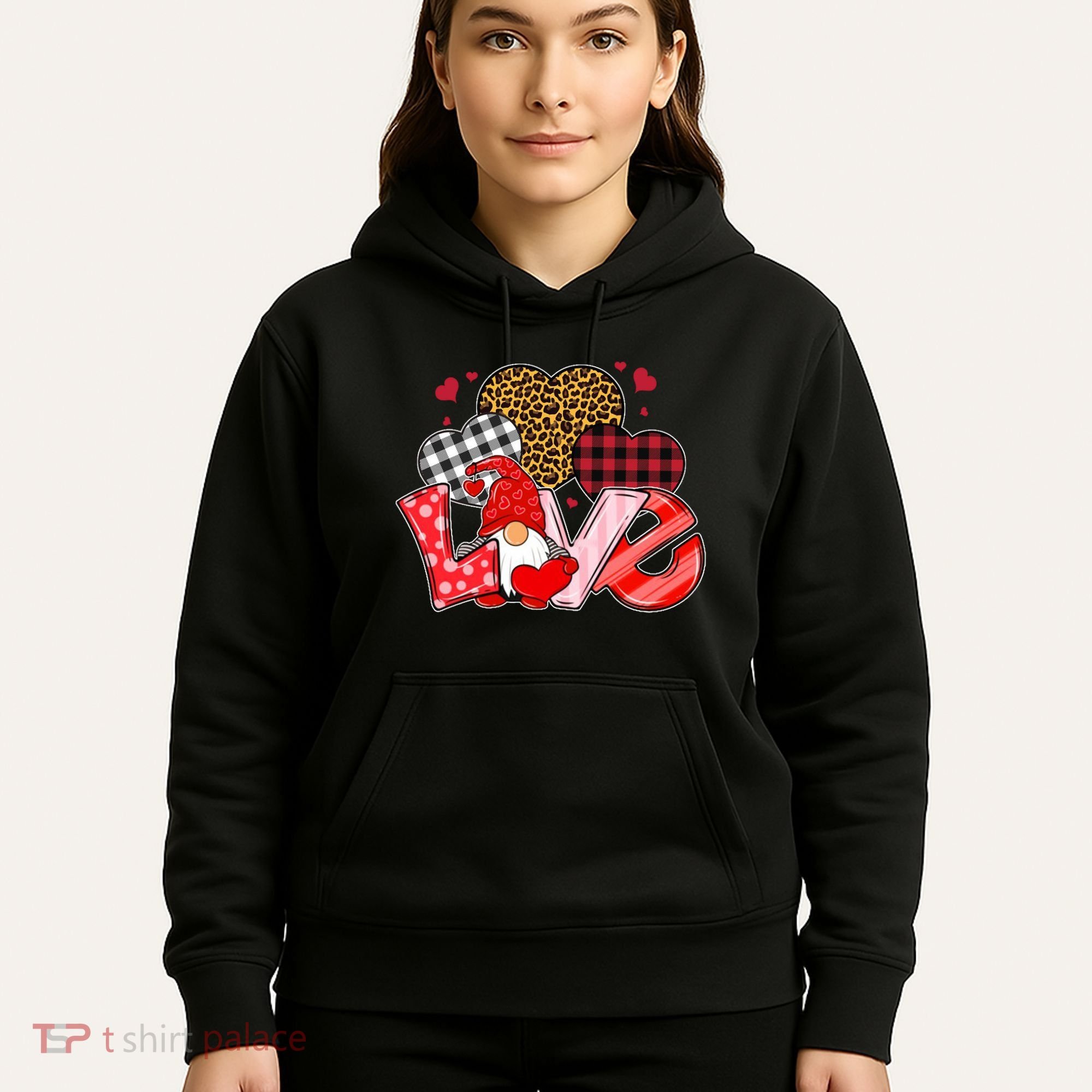 Love Gnome Leopard Checkered Pattern Hoodie