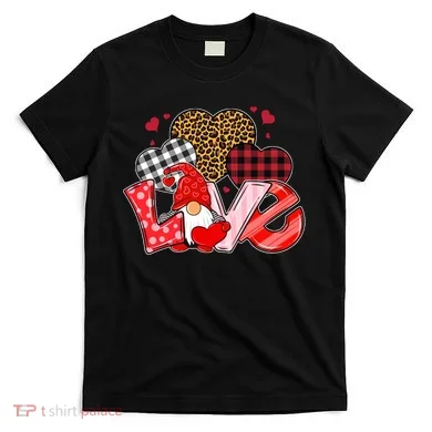 Love Gnome Leopard Checkered Pattern T-Shirt