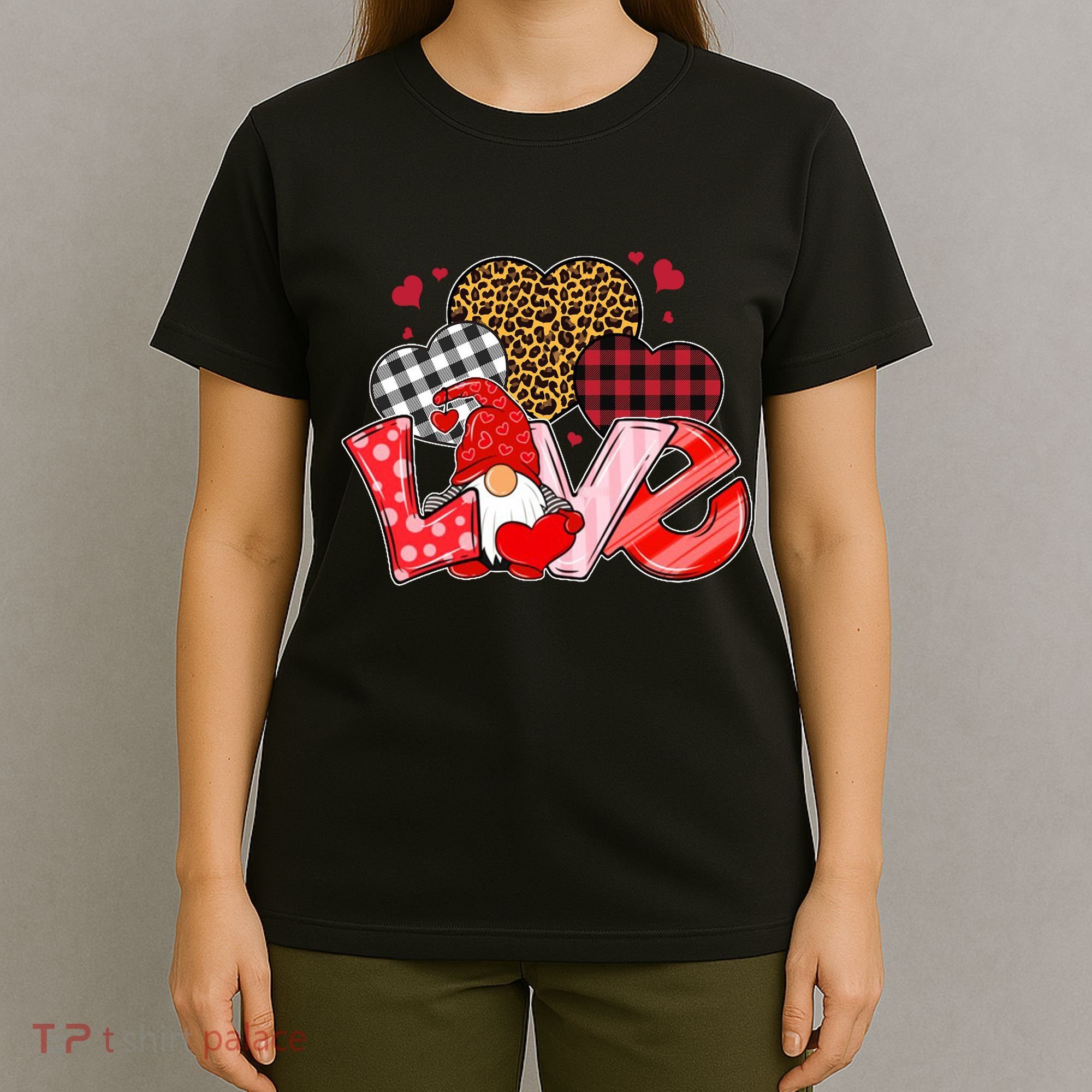 Love Gnome Leopard Checkered Pattern T-Shirt