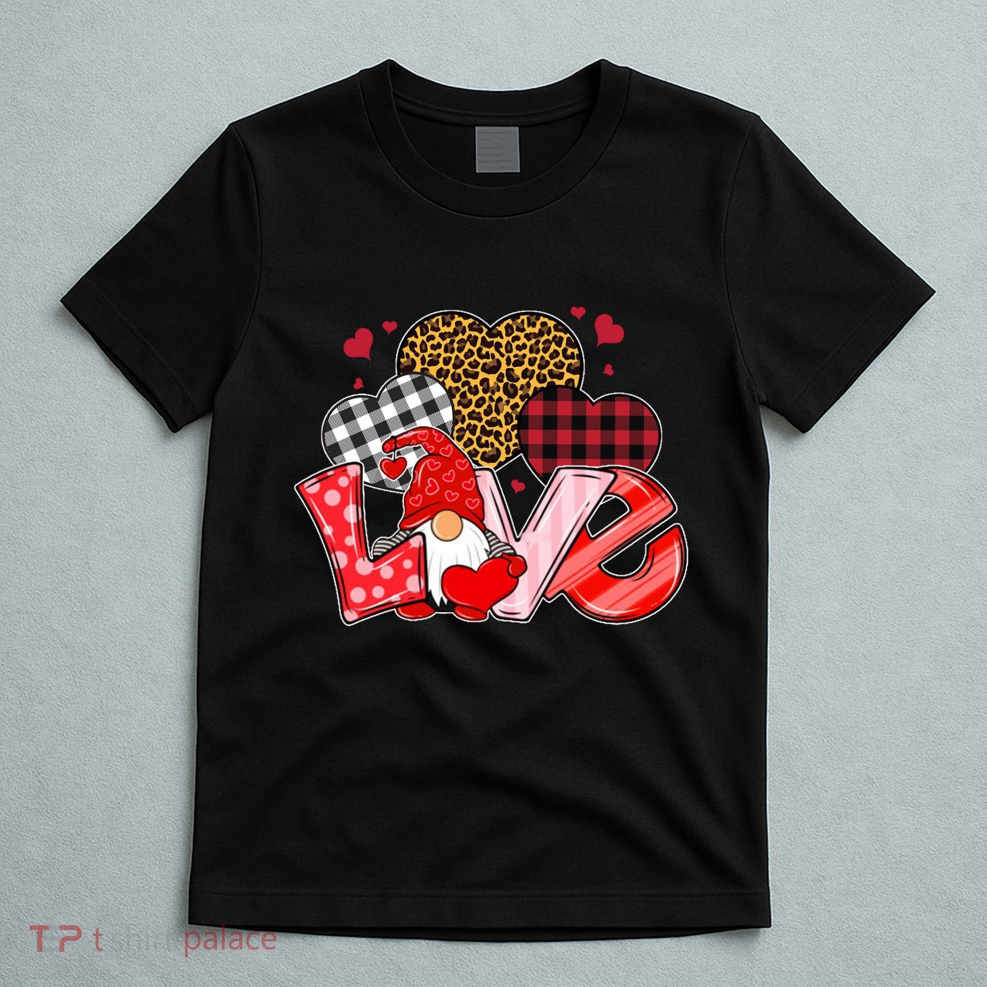 Love Gnome Leopard Checkered Pattern T-Shirt
