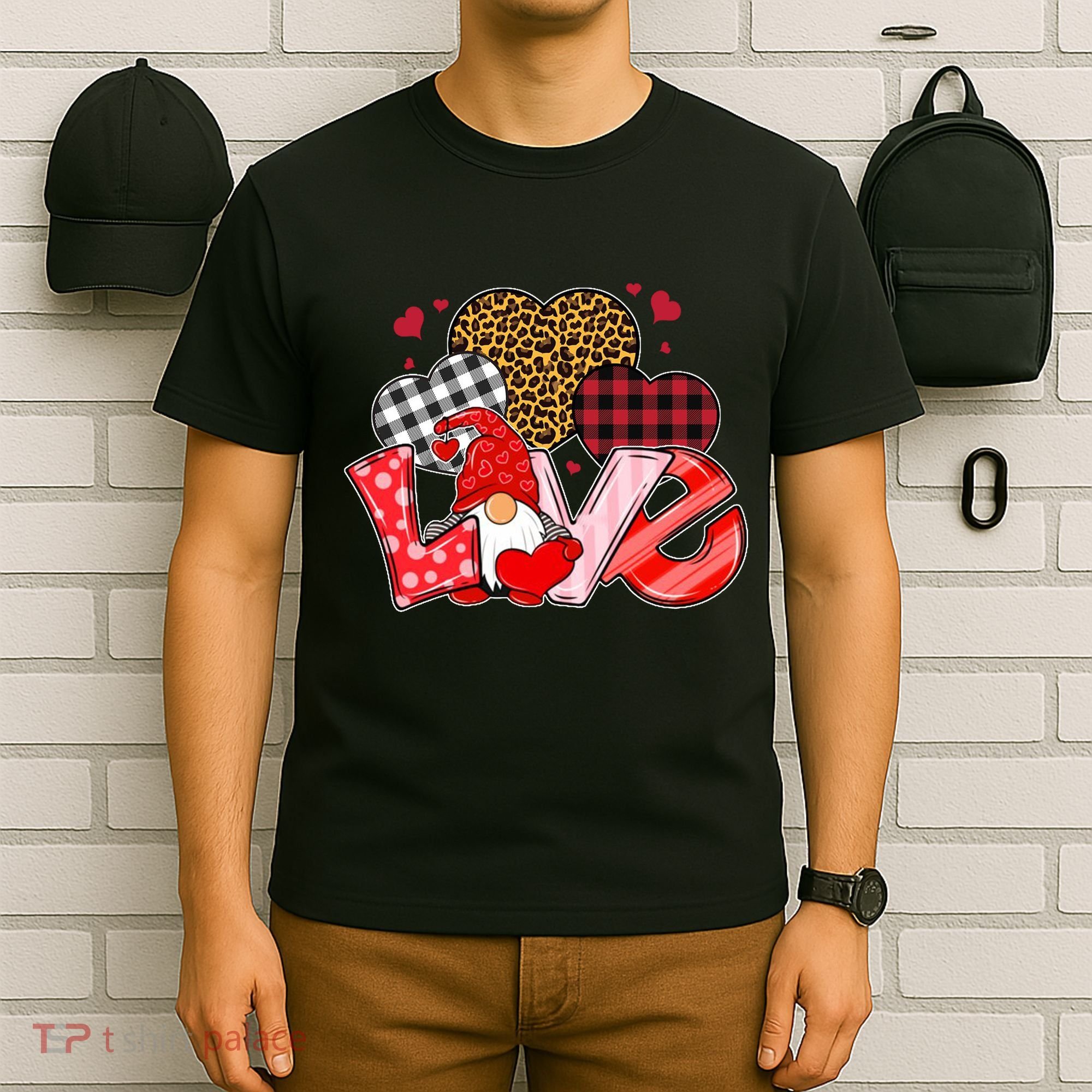 Love Gnome Leopard Checkered Pattern T-Shirt