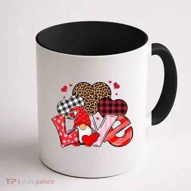 Love Gnome Leopard Checkered Pattern Coffee Mug back