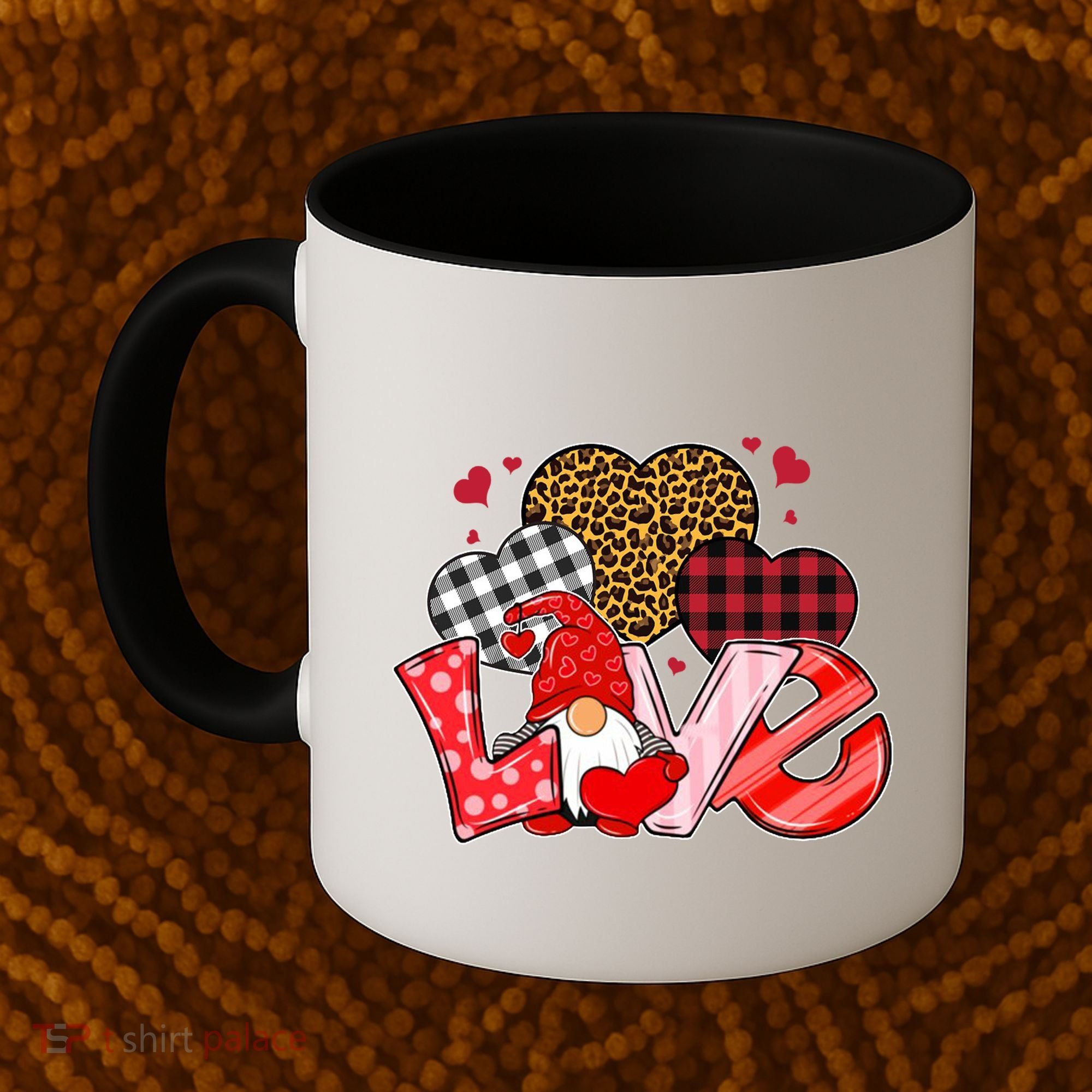 Love Gnome Leopard Checkered Pattern Coffee Mug