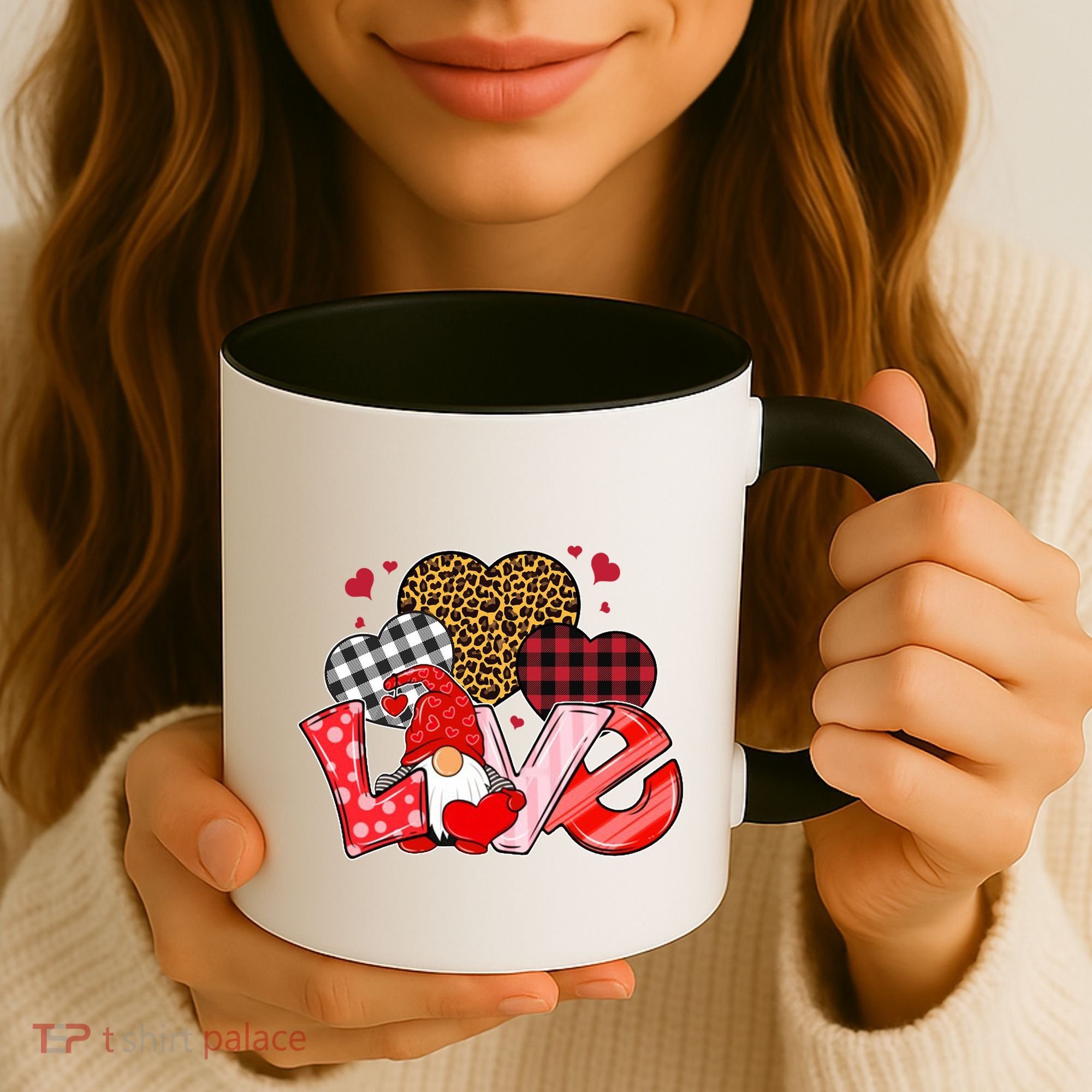 Love Gnome Leopard Checkered Pattern Coffee Mug