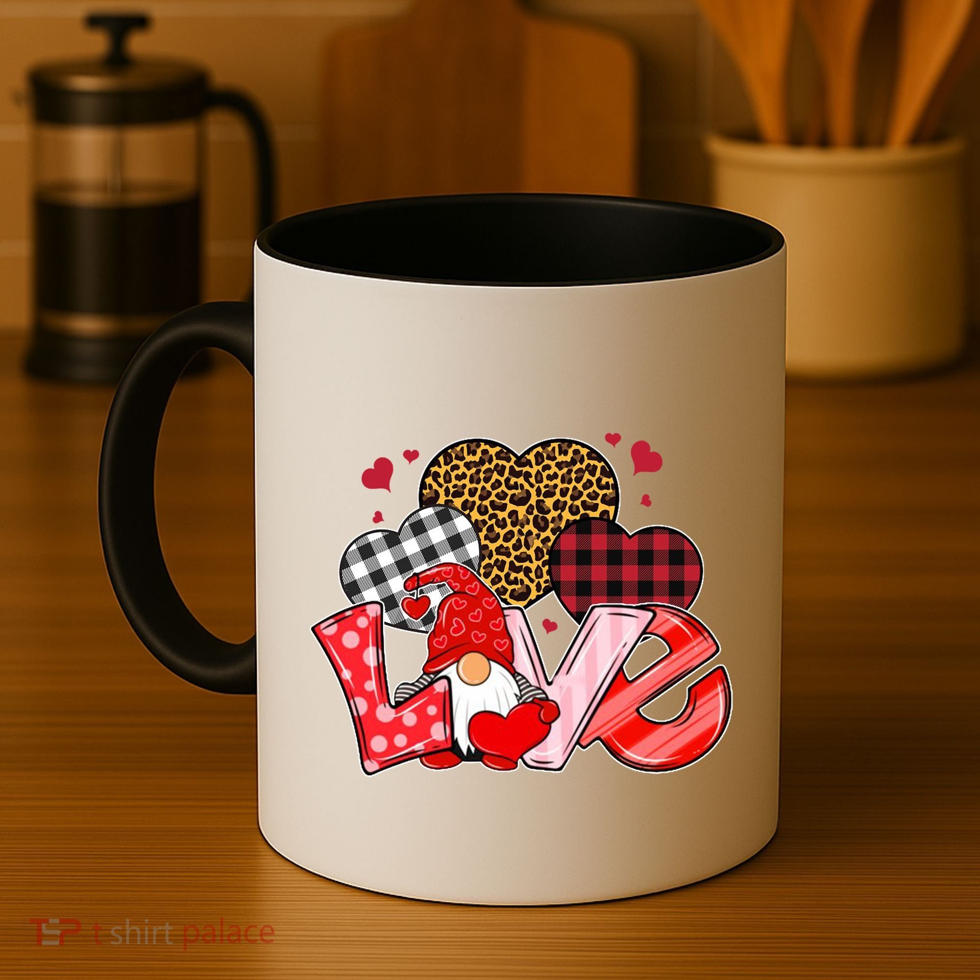 Love Gnome Leopard Checkered Pattern Coffee Mug