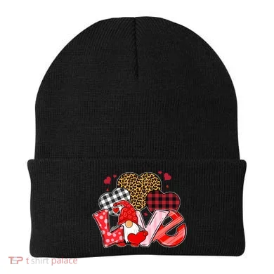 Love Gnome Leopard Checkered Pattern Beanie