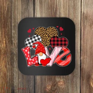 Love Gnome Leopard Checkered Pattern Coaster