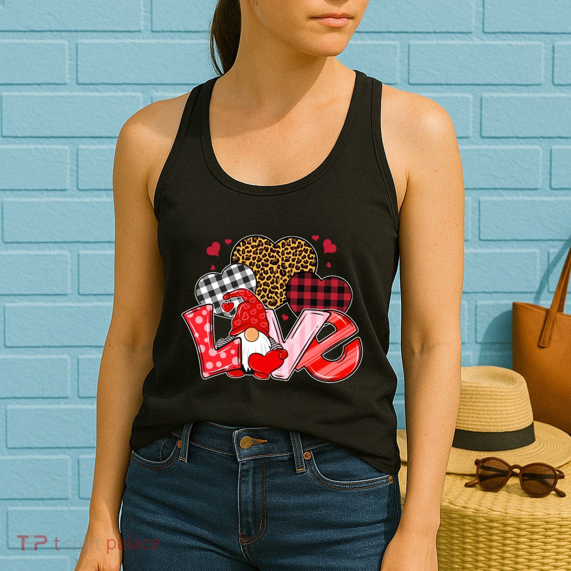 Love Gnome Leopard Checkered Pattern Women's Tank Top