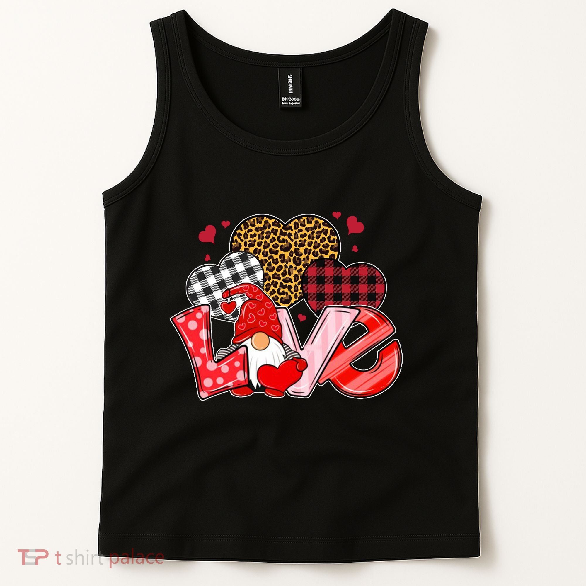 Love Gnome Leopard Checkered Pattern Tank Top