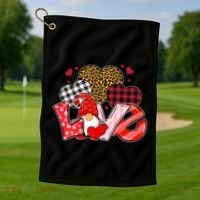 Love Gnome Leopard Checkered Pattern Golf Towel thumb 1