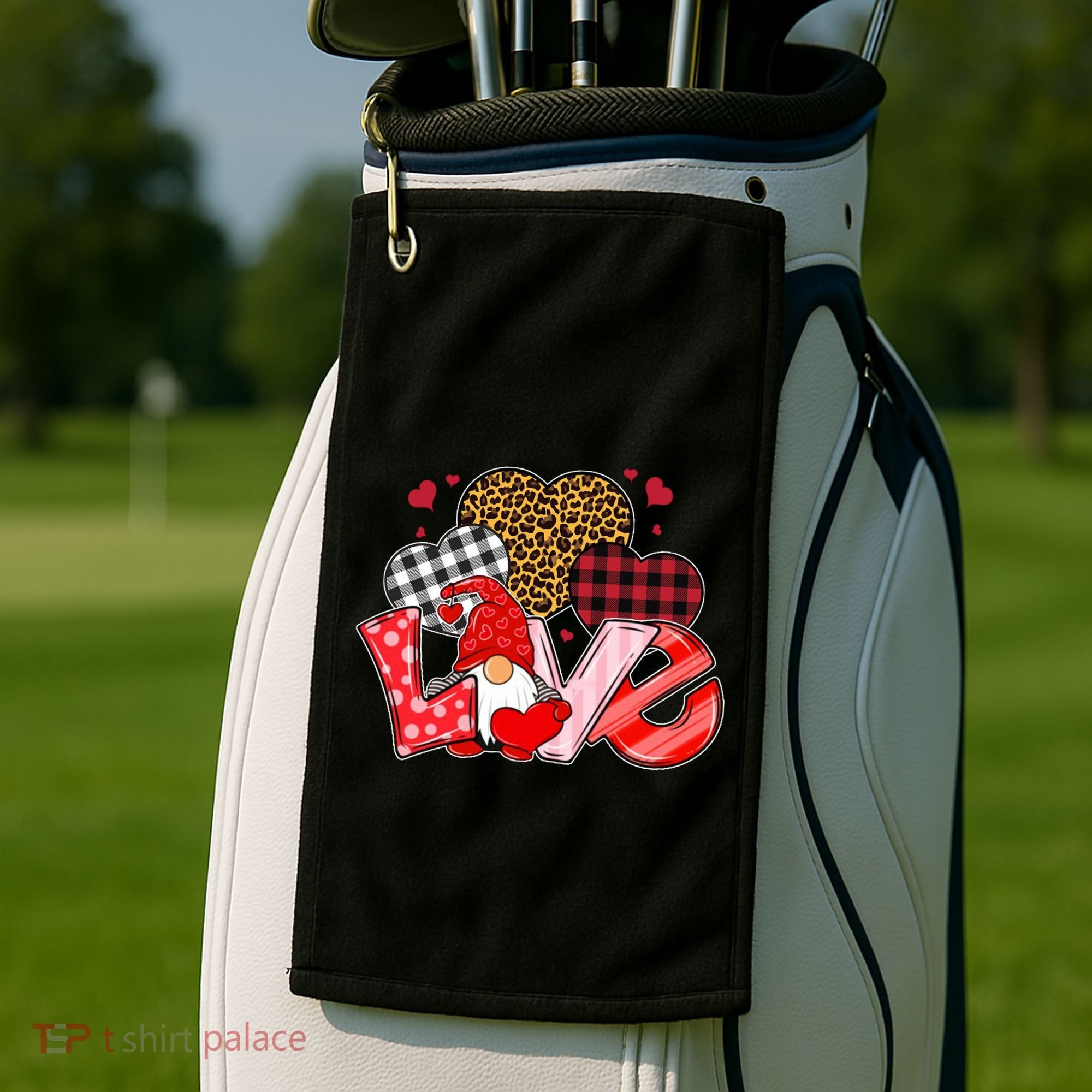Love Gnome Leopard Checkered Pattern Golf Towel