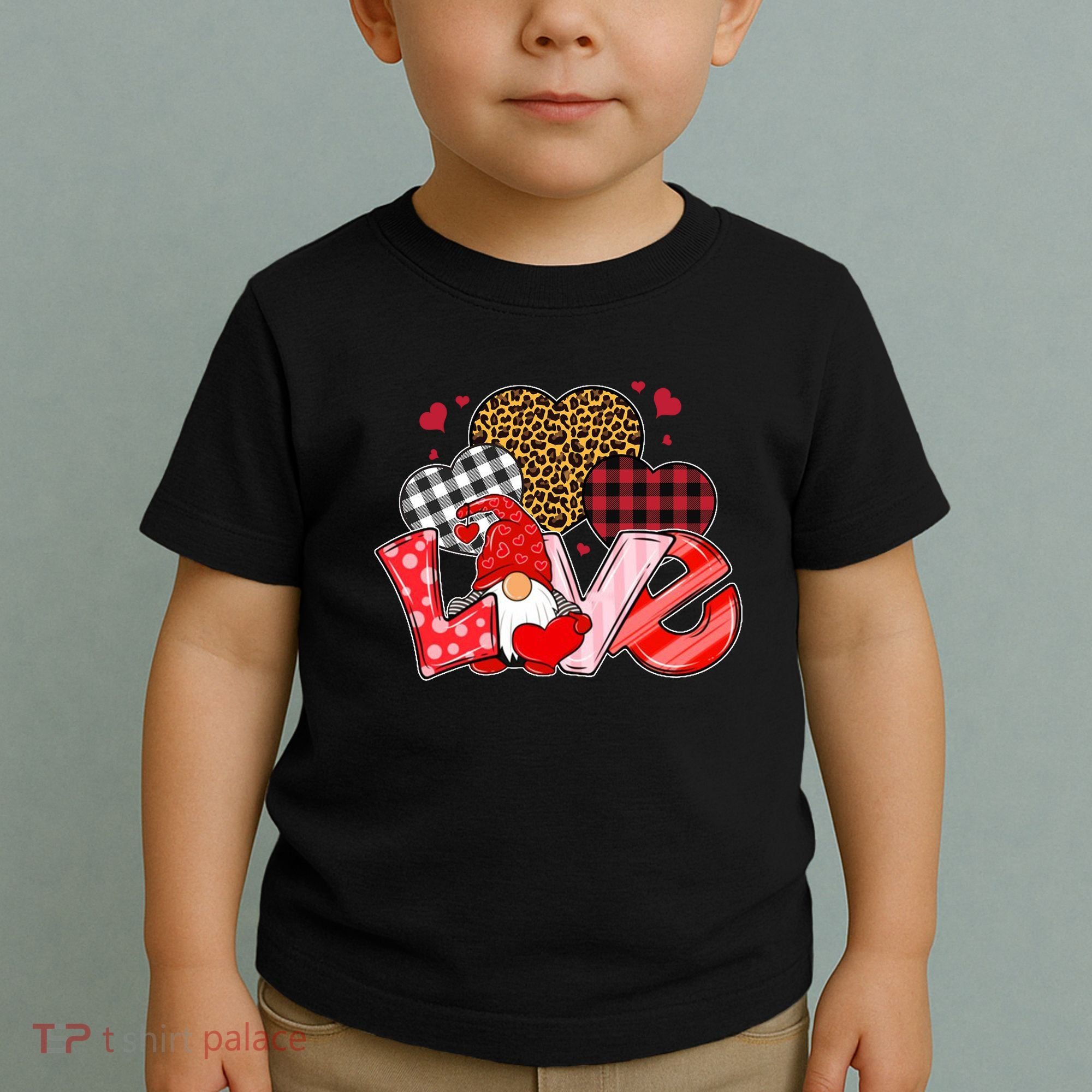 Love Gnome Leopard Checkered Pattern Toddler T-Shirt