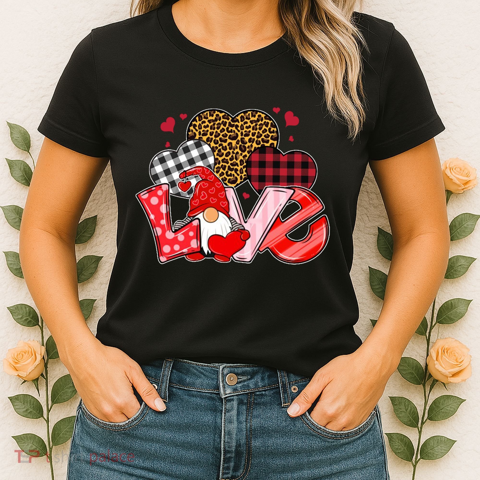 Love Gnome Leopard Checkered Pattern Women's T-Shirt