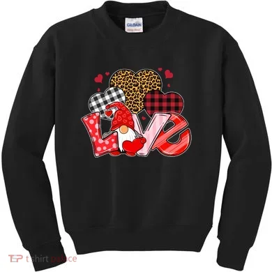 Love Gnome Leopard Checkered Pattern Kids Sweatshirt