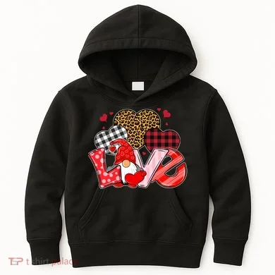 Love Gnome Leopard Checkered Pattern Kids Hoodie
