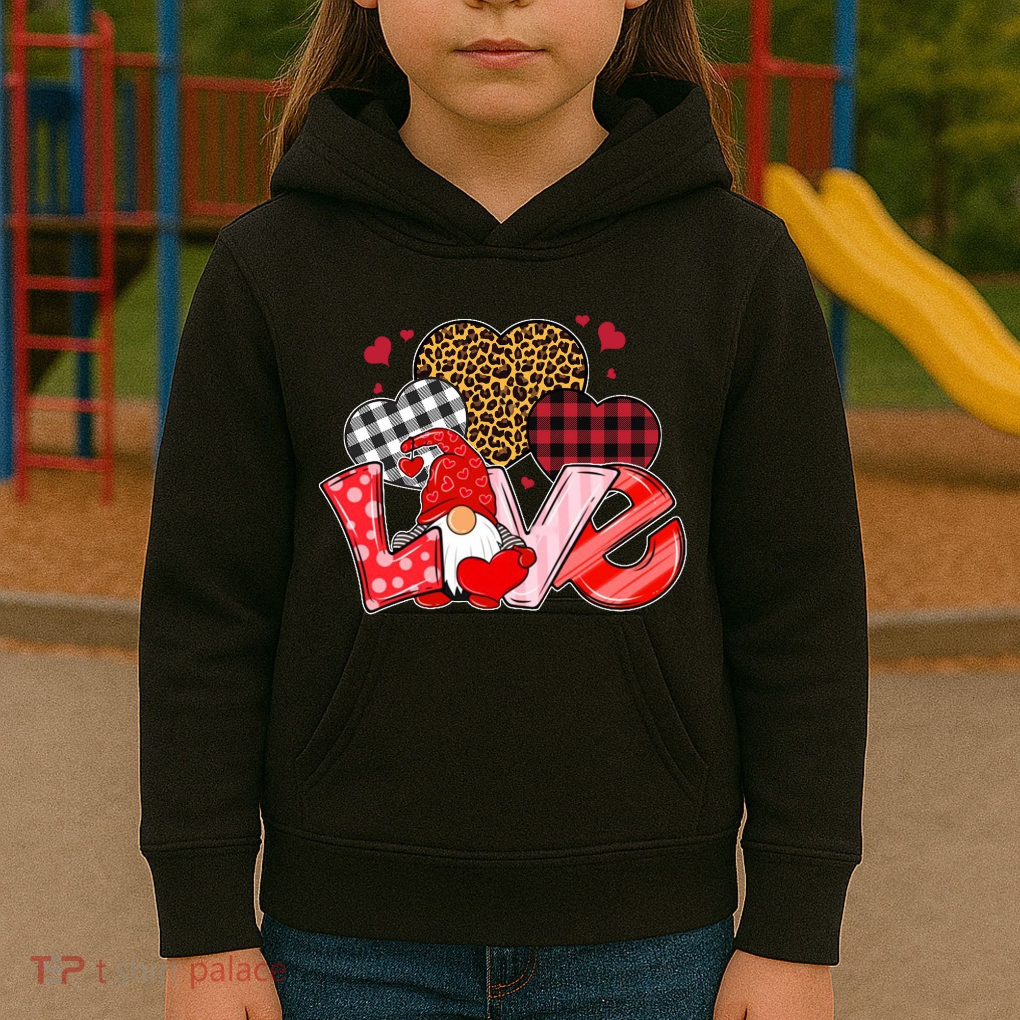 Love Gnome Leopard Checkered Pattern Kids Hoodie