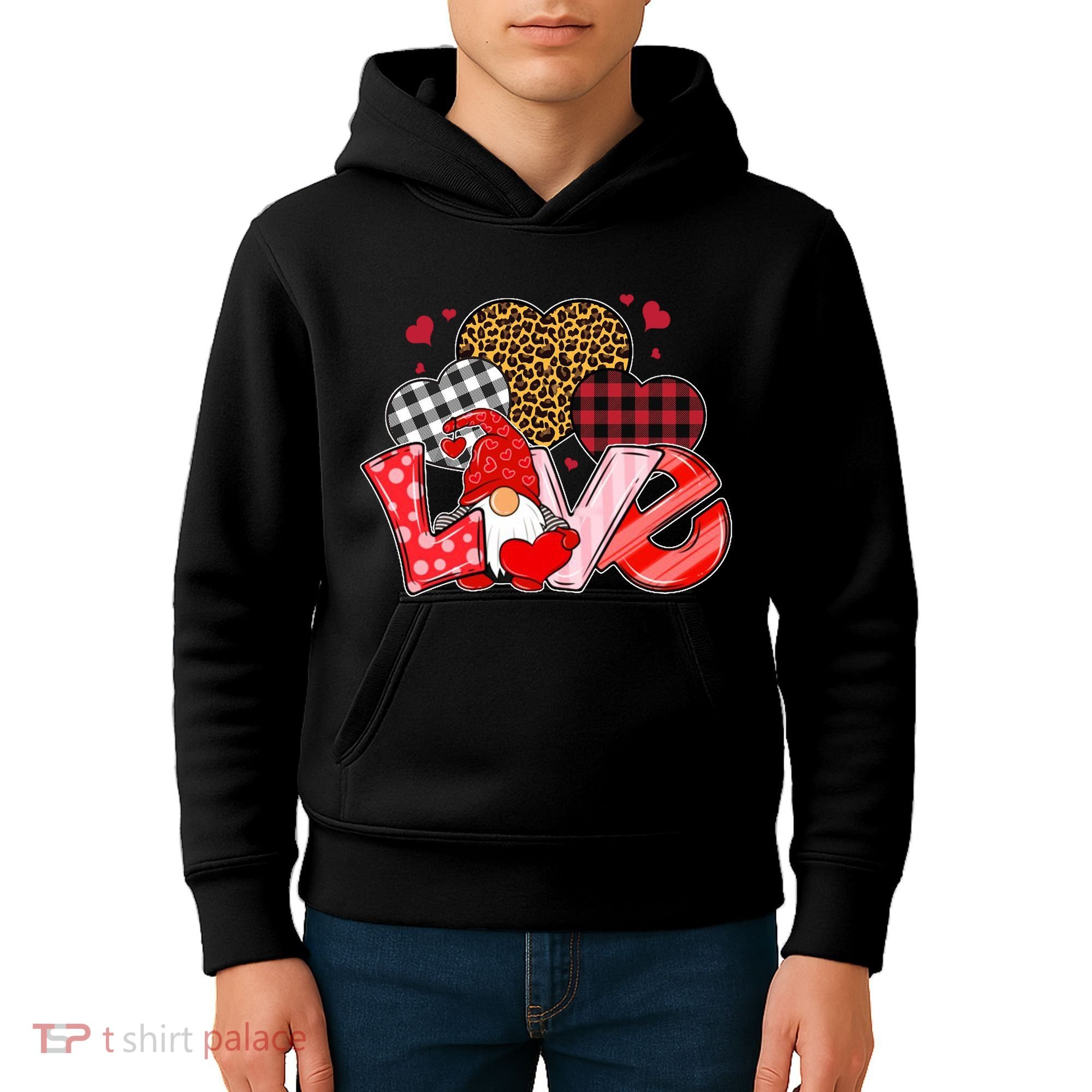 Love Gnome Leopard Checkered Pattern Kids Hoodie