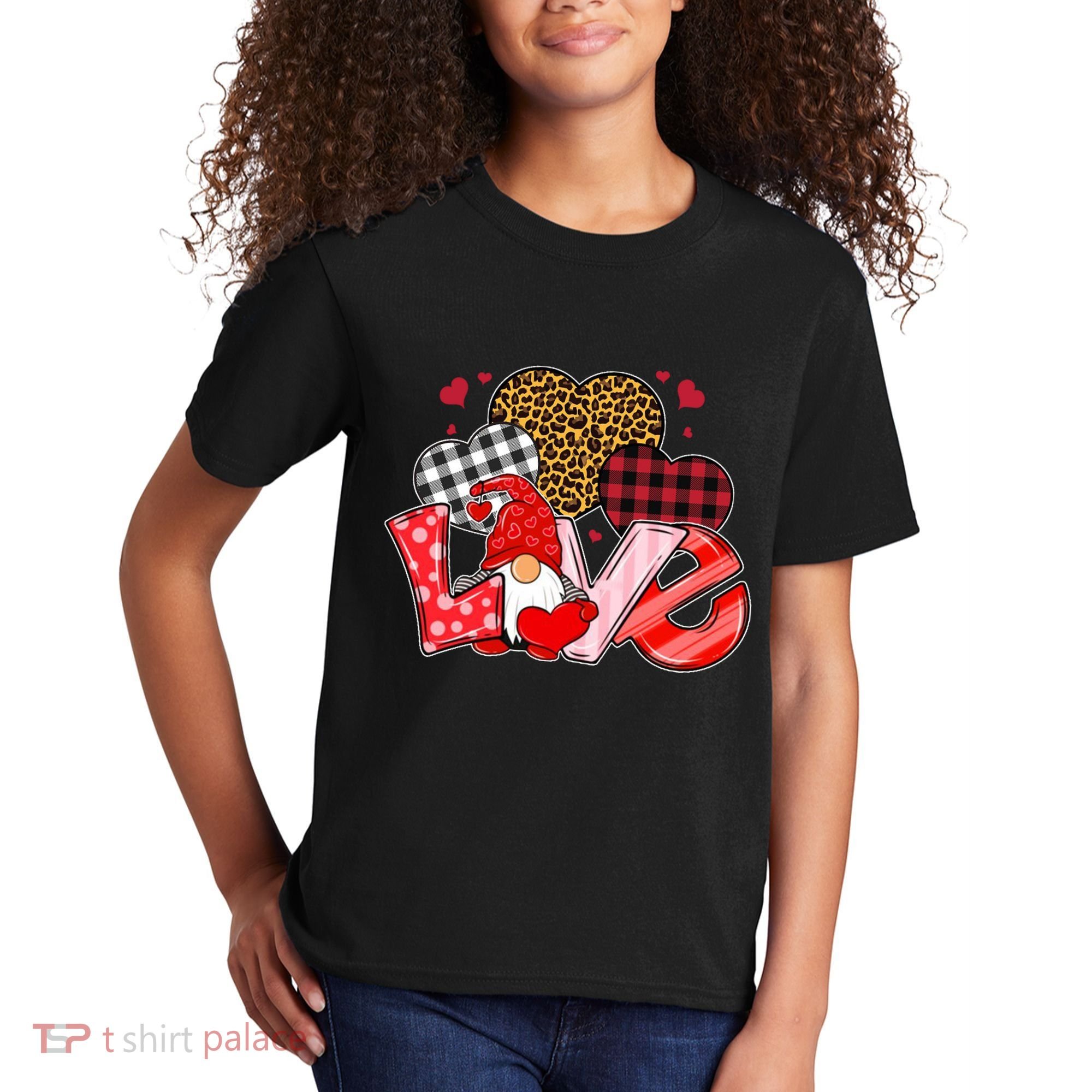 Love Gnome Leopard Checkered Pattern Kids T-Shirt