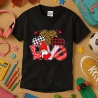 Love Gnome Leopard Checkered Pattern Kids T-Shirt thumb 3