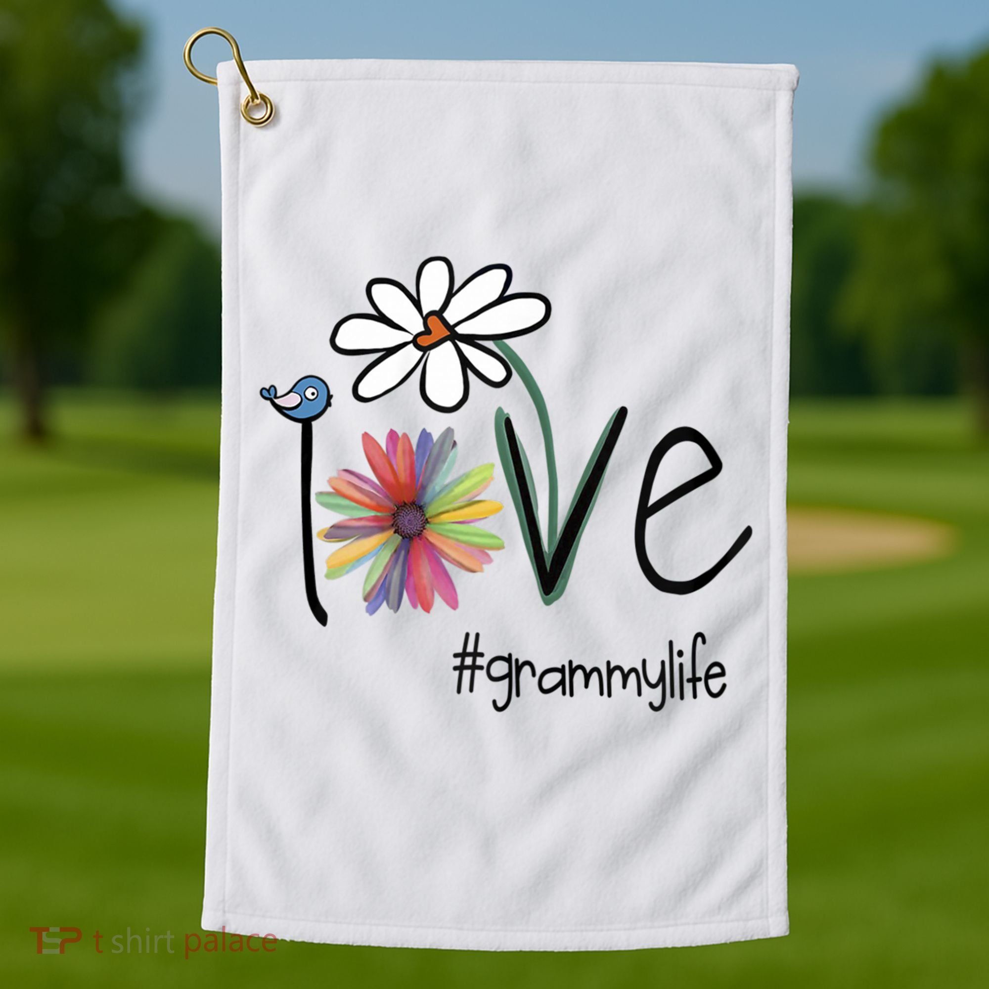 Love Grammy Life Art Flower Great Gift Golf Towel
