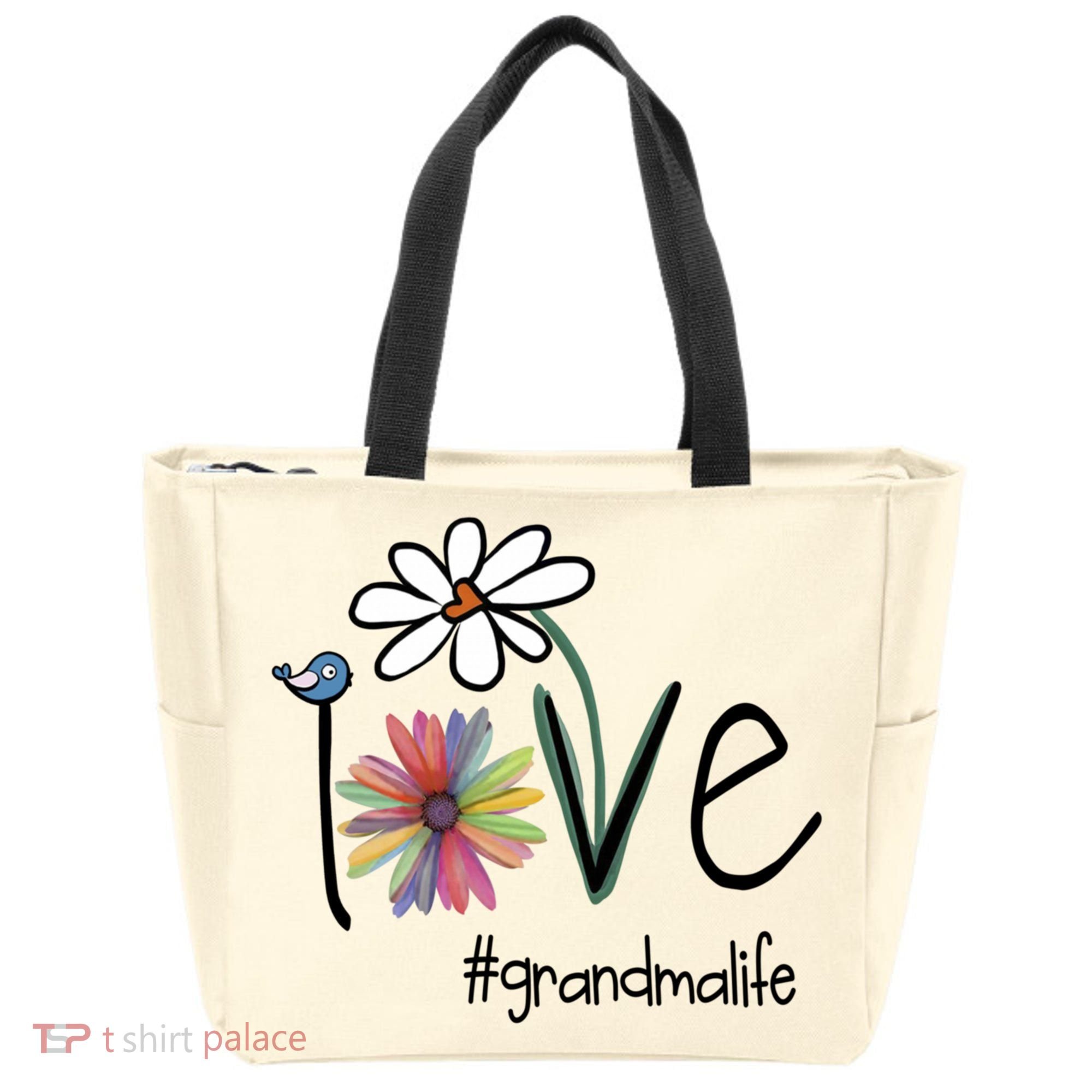 Love Grandma Life Art Flower Tote Bag