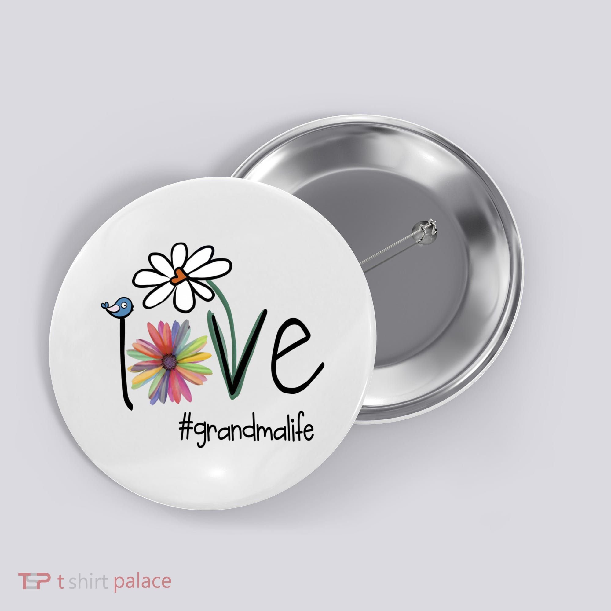 Love Grandma Life Art Flower Button