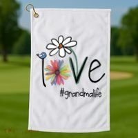 Love Grandma Life Art Flower Golf Towel thumb 1