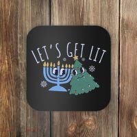LetS Get Lit Chrismukkah Hanukkah Christmas Matching Family Coaster thumb 0