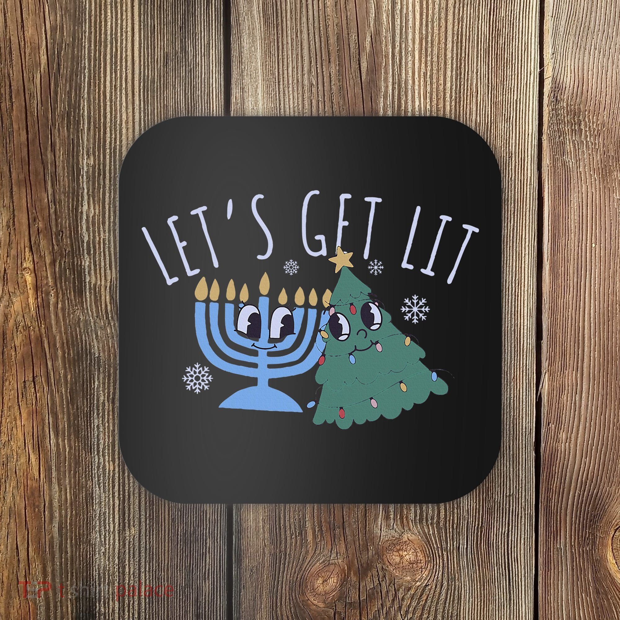 LetS Get Lit Chrismukkah Hanukkah Christmas Matching Family Coaster