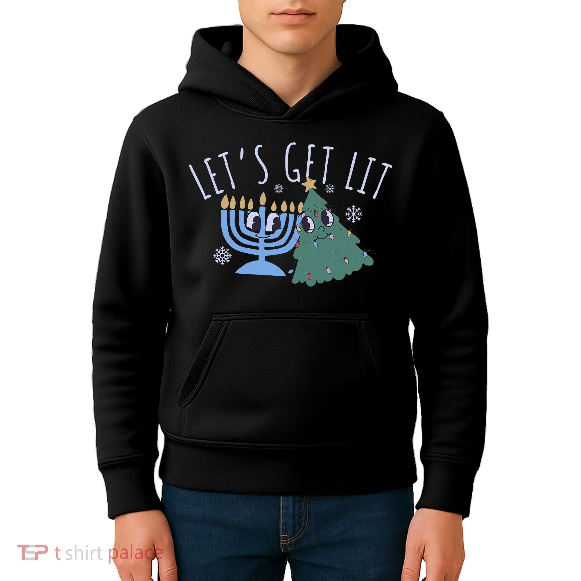 LetS Get Lit Chrismukkah Hanukkah Christmas Matching Family Kids Hoodie