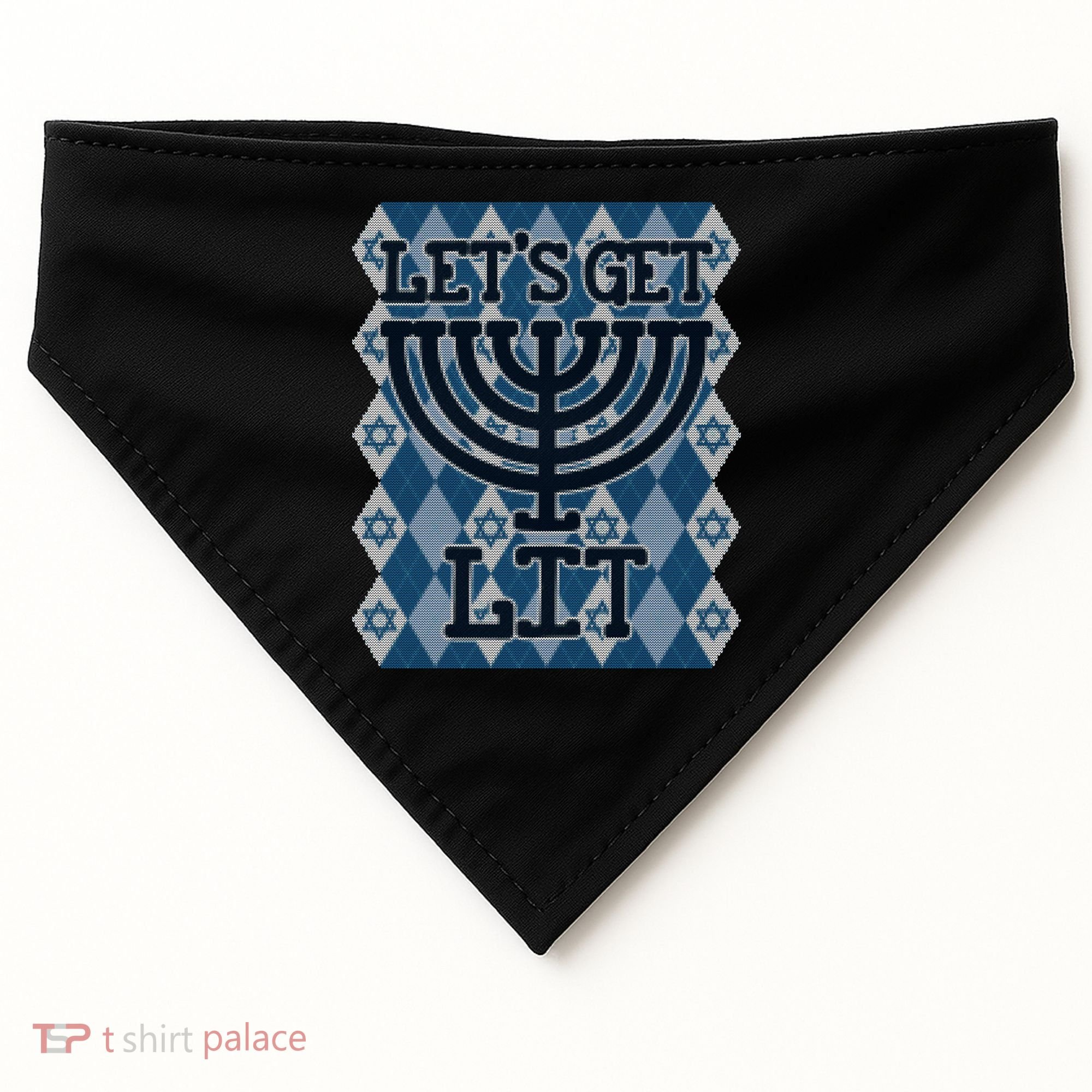 Let's Get Lit Ugly Hanukkah Sweater Chanukah Party Gift USA-Made Doggie Bandana