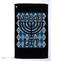 Let's Get Lit Ugly Hanukkah Sweater Chanukah Party Gift Golf Towel thumb 0