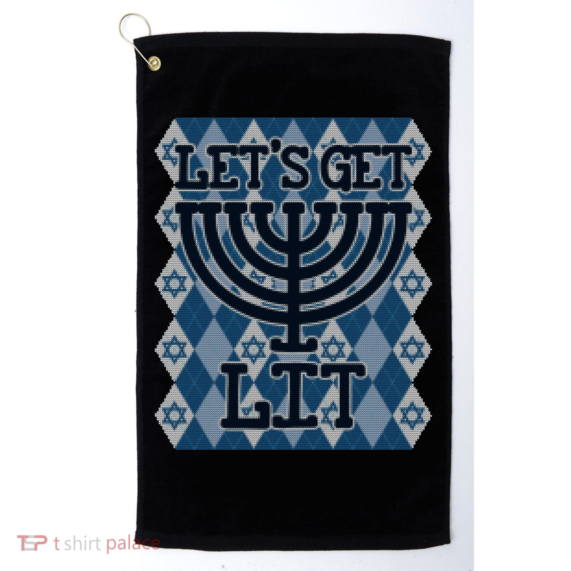 Let's Get Lit Ugly Hanukkah Sweater Chanukah Party Gift Golf Towel