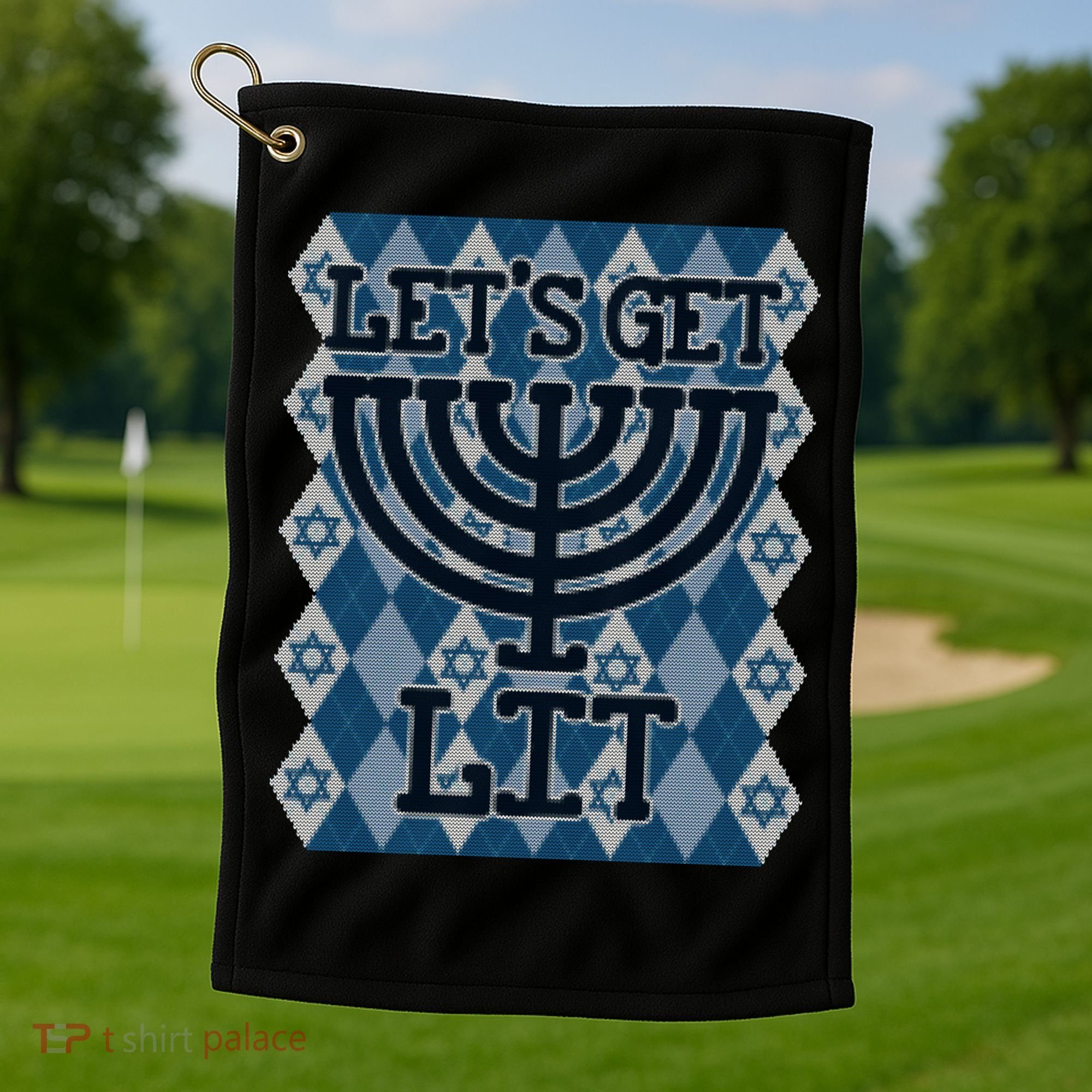 Let's Get Lit Ugly Hanukkah Sweater Chanukah Party Gift Golf Towel