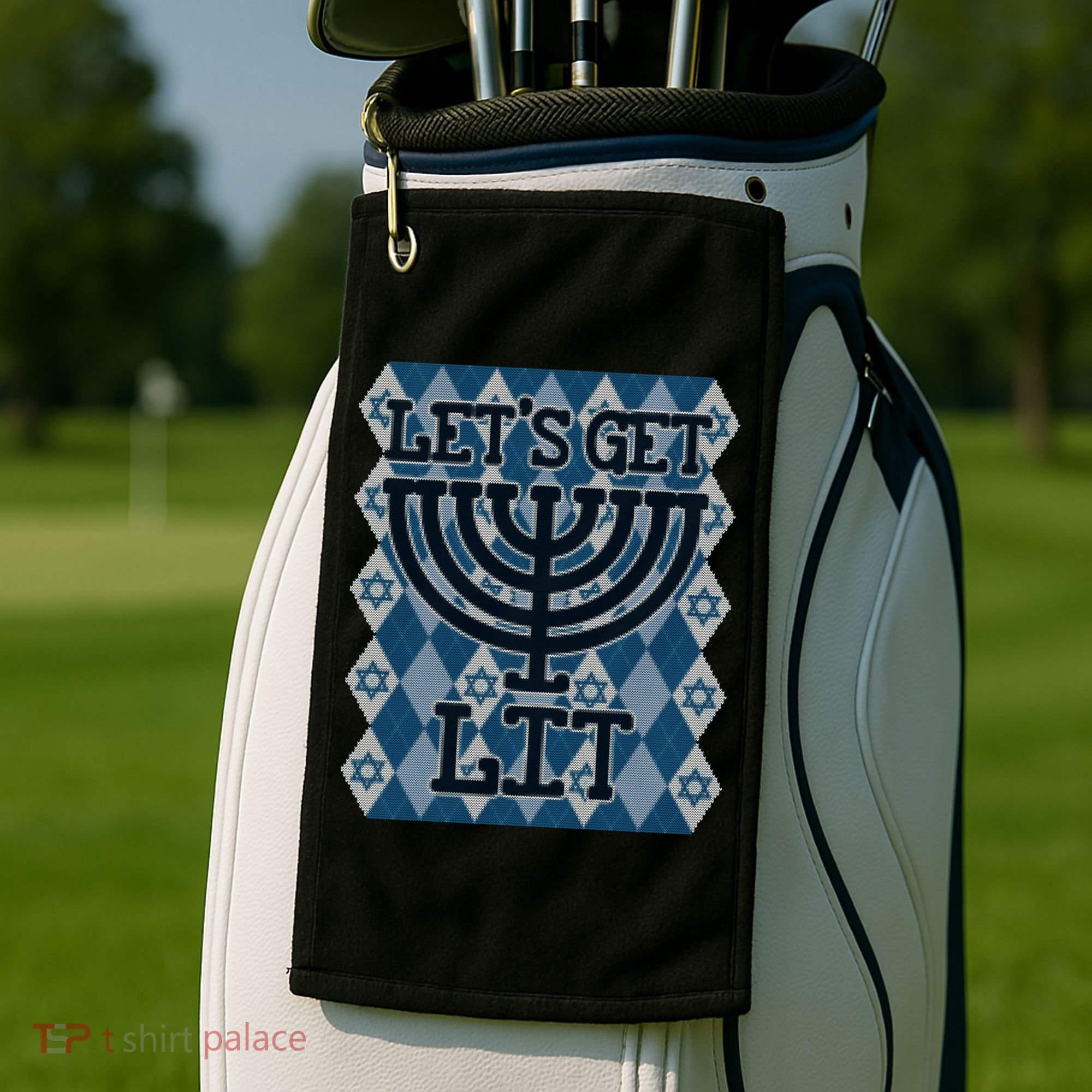 Let's Get Lit Ugly Hanukkah Sweater Chanukah Party Gift Golf Towel