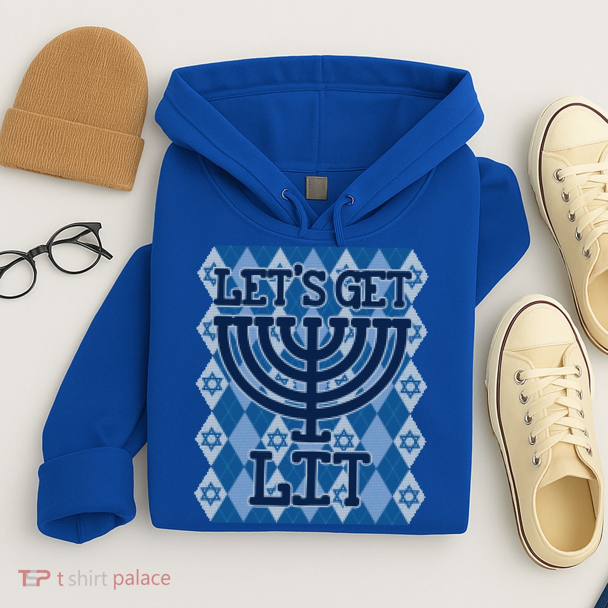 Let's Get Lit Ugly Hanukkah Sweater Chanukah Party Gift Hoodie