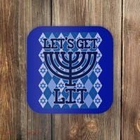 Let's Get Lit Ugly Hanukkah Sweater Chanukah Party Gift Coaster thumb 0