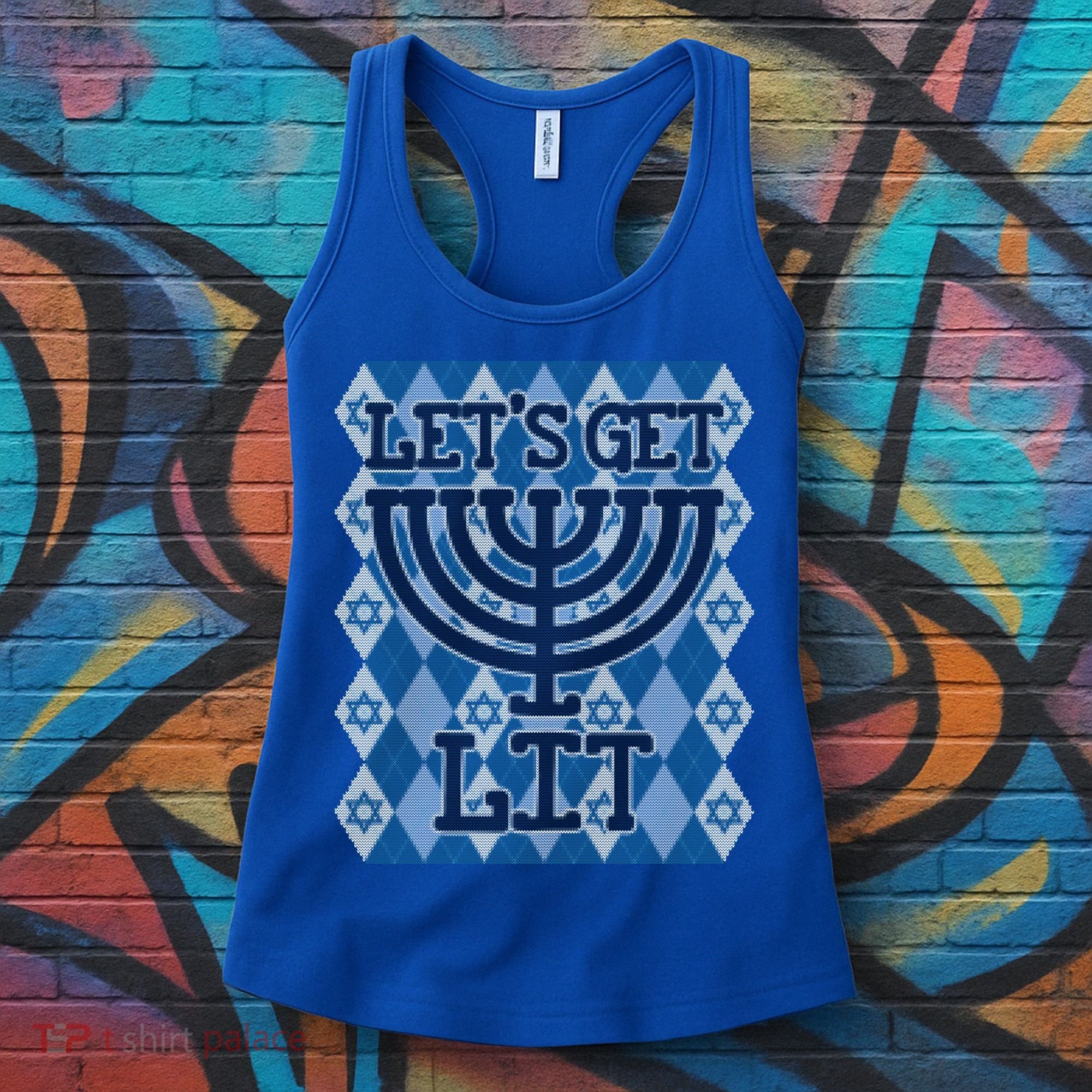 Let's Get Lit Ugly Hanukkah Sweater Chanukah Party Gift Women's Tank Top