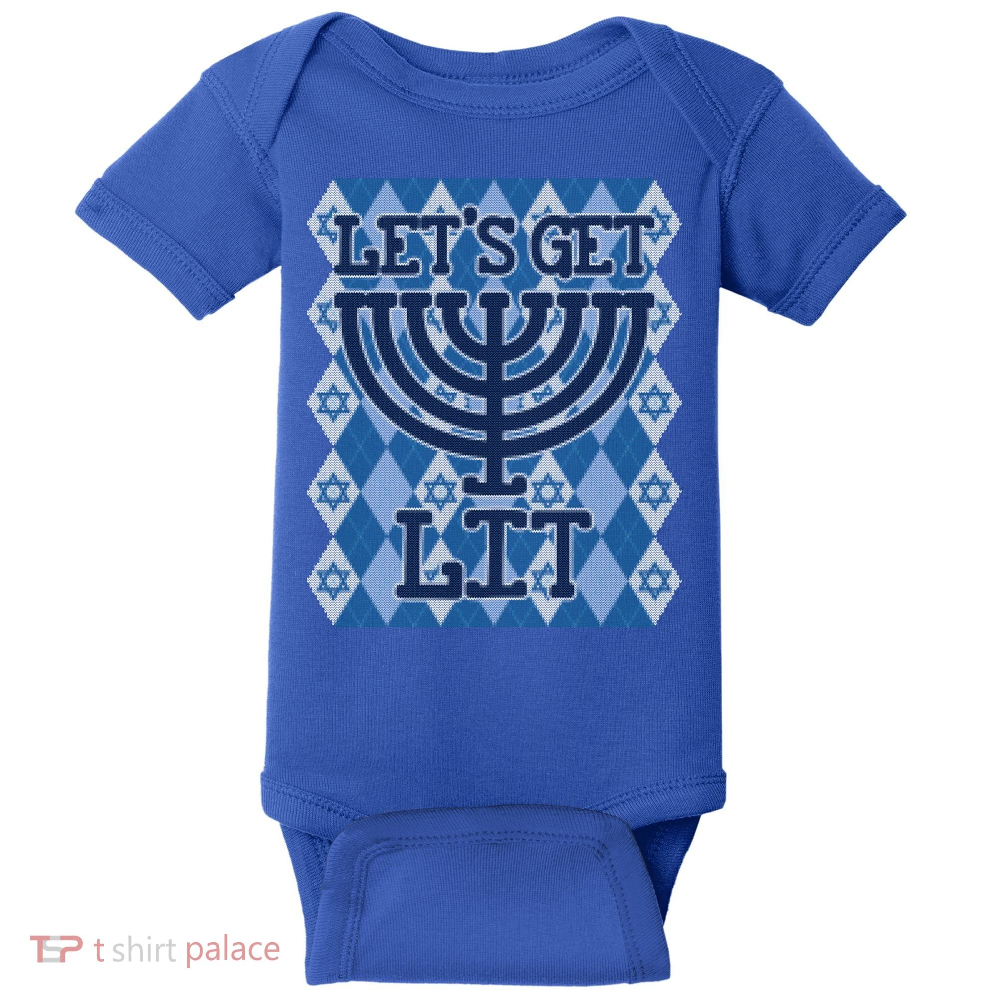 Let's Get Lit Ugly Hanukkah Sweater Chanukah Party Gift Baby Bodysuit