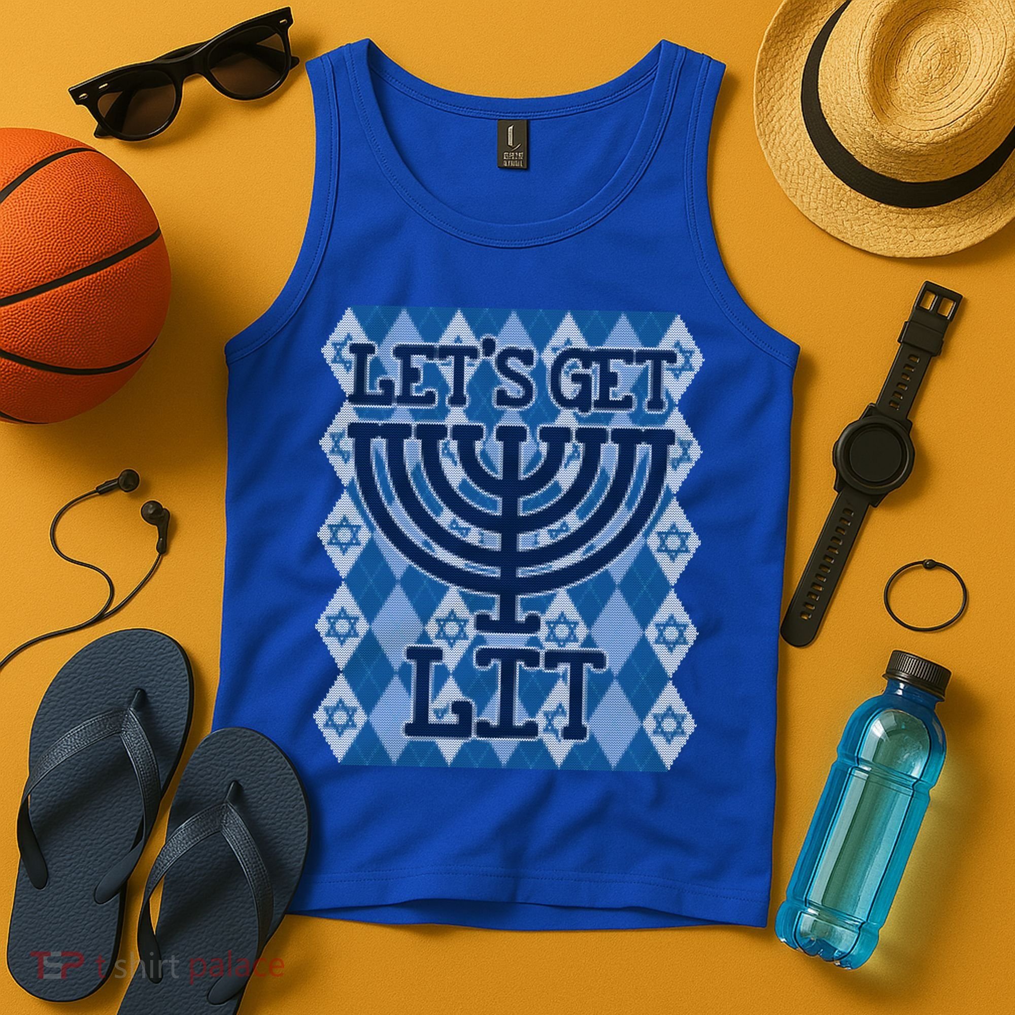 Let's Get Lit Ugly Hanukkah Sweater Chanukah Party Gift Tank Top