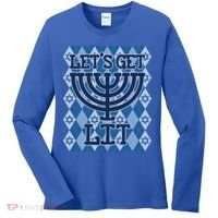 Let's Get Lit Ugly Hanukkah Sweater Chanukah Party Gift Women's Long Sleeve Shirt thumb 0