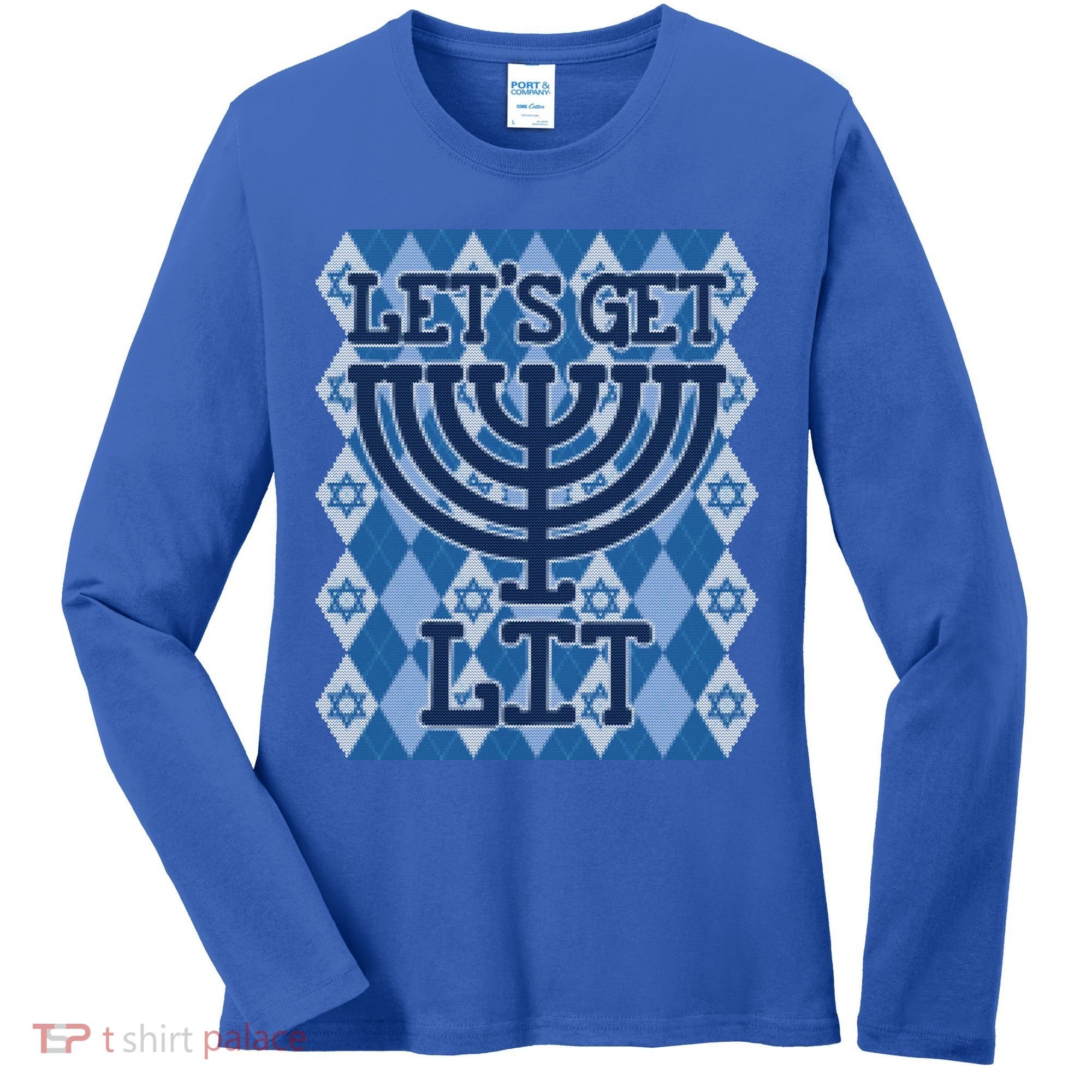 Let's Get Lit Ugly Hanukkah Sweater Chanukah Party Gift Women's Long Sleeve Shirt