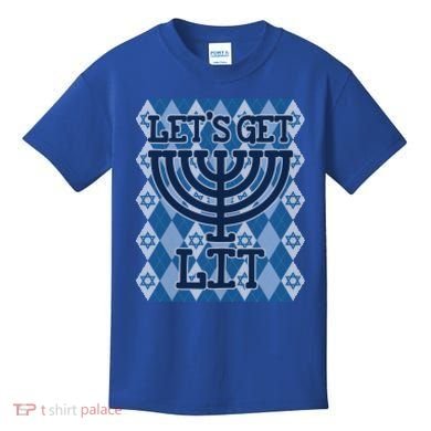 Let's Get Lit Ugly Hanukkah Sweater Chanukah Party Gift Kids T-Shirt